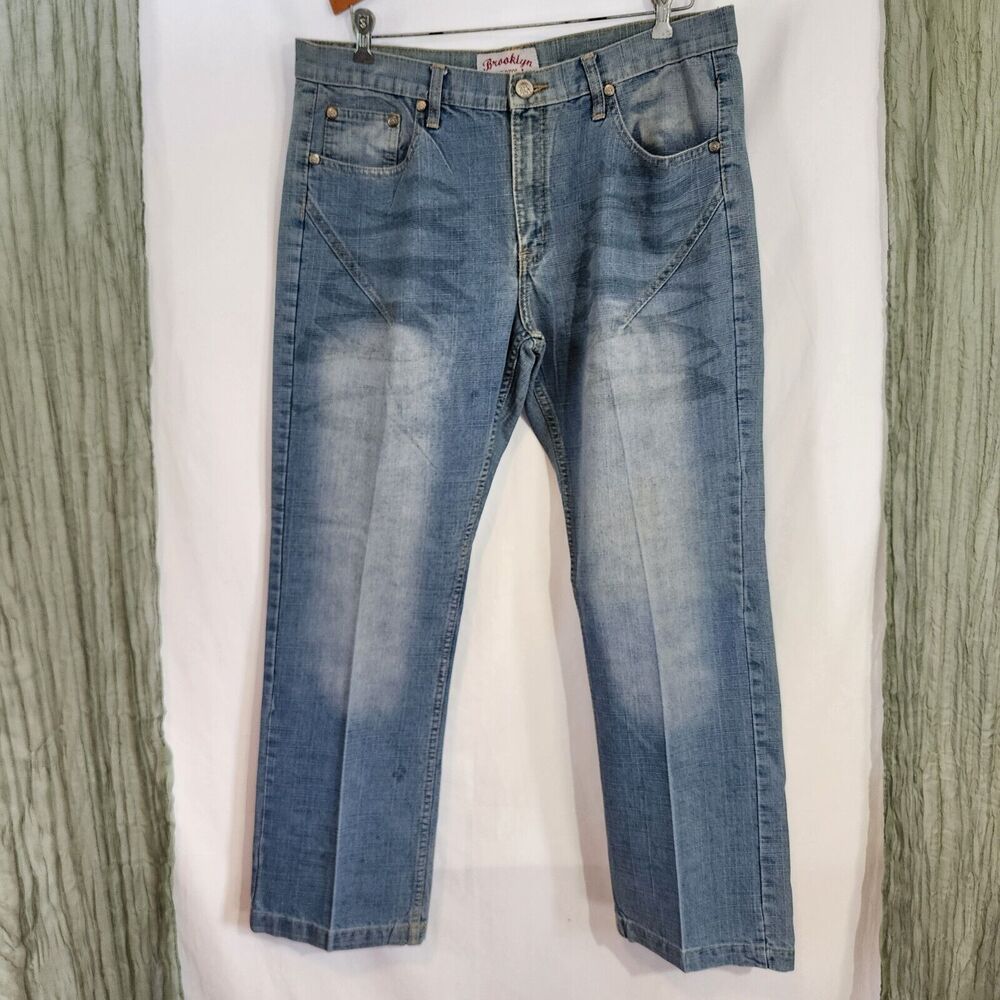 BROOKLYN EXPRESS Jeans Mens 36x32 Blue Dark Baggy Wide Leg y2k‎